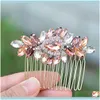 Jewelryrose Gold Comb Aessories Bridal Jewelry Wedding Headpiece Blush Crystal Barrette Hair Piece Drop Delivery 2021 M0Osx