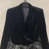 Ternos femininos Blazers ewq corea chique elegante seda a veludo de bainha de bastão renda de borda up fit preto capa blazer fêmea 2021