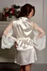 Casual Dresses Women Satin Silk Lace Robe Klänning Gown Kimono Bridal Bröllop Sleepwear Nightdress
