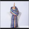 Wraps Hats, & Gloves Aessories Drop Delivery 2021 Winter Fashion Multicolor Rainbow Plaid Shawl With Tassel For Women And Men Warm Scarf Desi