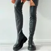 Stiefel Punkstil Frauen große Größe 35-43 sexy über den Knie Damen Winter Schuhe Plattform mittelschwerden Oberschenkel hoch schwarz