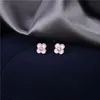 Stud S925 Sterling Zilveren Oorbellen Klavertje Vier Voor Vrouwen Roze Hars Decal Oor Sieraden