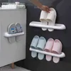 Bathroom Slippers Rack Wall-Mounted Plastic Shoe Storage Simple Daily Double 211112