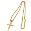 Collana a catena hip-hop con corda italiana da 5 mm 31 "Ciondolo croce da uomo Gesù crocifisso da donna 18 carati oro massiccio riempito