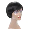 Peruwiańskie remy krótkie proste ludzkie peruki włosy pixie cut for Black Women Side z bang czarny kolor Brak koronkowy Wig8392219