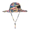 One Pc Outdoor Print Folding Fisherman Cap With Chin String Hats