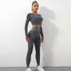 Damskie garnitury jogi siłowni sportowe dresy fitness sport z długim rękawem t shirt top legginsy stroje aktywne garnitur technika trening polarowy Yogaworld Set Pant Hollow Out Sheer