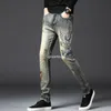 Neue Männer Jeans Jacke Sets Mode Herbst Stickerei Rot gekrönter Kranich Anzug Weste + Gestickte Tiger-Kopf Jeans Herren kleidung 2 Stück Sets L