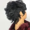 Short Wavy Bob Pixie Cut Wig Full Machine Made None Lace Remy Brazilian Human Hair Wigs With Bangs For Black Women