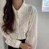 Chic Eleganckie Koronki Kobiet Koszule Koreański Peter Pan Collar Koronki Z Długim Rękawem Koszulka Joker Kobiety Pojedyncze Breasted Top Samica 12722 210417