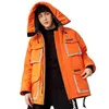 Mode Cargo Hiver Hommes Blanc Duvet de Canard Veste Couple Chaud À Capuche Anorak Multi-poches Manteau Imperméable Veste pour Homme 211110