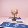 15 * 15cmの広場幸せなハヌカの3D Menorahカードを祝うチャヌカの挨拶ノートカードユダヤ人の祭りの折りたたみ折りたたみキャンドルホルダーパーティー飾りL805vt