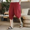 Haleychan Chinese stijl heren shorts zomer losse casual imitatie katoen en linnen bijgesneden broek zomer strand broek harem broek x0615