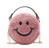 INS Girls fleece circular handbag children smile embroidered messenger bags kids single shoulder princess bag A8019