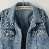 Vestes pour femmes femmes 2022 printemps jeans décontractés Bomber veste Denim manteau à manches longues perle perles culture femme manteaux grande taille