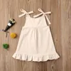 1-4Y Ki Infant Baby Girls Dress Solid Button Sleeveless Belt Mini A-Line Sundress Q0716