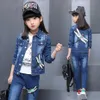 Kinderkleidung Mädchen Jeansjacke + Jeans Kinder für Libelle Pailletten Outfit Perlen Kostüm 210527