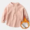 Mode Herbst Kinder Shirts Baumwolle Leinen Junge Lose Beiläufige Solide Verdicken Langarm Hemd Kinder Tops Mädchen Warme Kleidung 210331