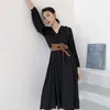 Z długim rękawem Elegancka francuska sukienka kobiety wysoki pas belski Slim party czarne sukienki V Neck Audrey Hepburn Casual Holiday Ins Smarki 210417