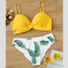 RUUHEE Damen-Badeanzug, Push-Up, solide Badebekleidung, hoher Schnitt, Blumen-Badeanzug mit gepolstertem Bikini-Set 210630