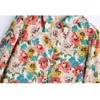 Vuwwyv vintage blommigtryck för kvinnor sommar hög gata grödor topp kvinna elegant kontor knäppas upp krage skjorta 210430