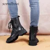 SOPHITINA Ankle Boots Soft Genuine Leather With Zipper For Winter Platform Black Classic Stylish Women Shoes PC845 210513