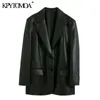 Women Fashion Faux Leather Loose Blazers Coat Vintage Long Sleeve Pockets Back Vents Female Outerwear Chic Tops 210416