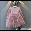 Dresses Baby Clothing Baby Kids Mainnity Drop Dostawa 2021 Wiosna Little Girls Princess Dress Solid Puffy Długi Rękaw Netted Spódnica Dzieci