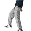 Mäns Jeans 2022 Sommar Loose Sport Byxor Fashion Drawstring Pocket Rak Ben Överaller Casual Pants Andas