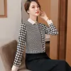 Thousand Birds Plaid Shirt Women Spring Design Temparament Formal Long Sleeve Patchwork Blouses Office Ladies Work Tops 210604