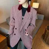 [EAM] Dames Rood Big Size Plaid Vintage Blazer Revers Lange Mouw Losse Fit Jas Mode Lente Herfst 1DD6437 21512