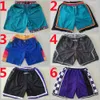 Team Basketball Shorts Just Don Wear Sport Pant With Pocket Zipper Sweatpants Hip Pop Blue White Black Purple Man Stitched Size S-XXXL