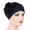 Fashion flower muslim hijab caps solid arab wrap head Inner hijabs cotton Beads turban bonnet for women islamic underscarf cap