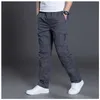 Zipper Cargo Pants Men Pocket OutDoor Full Length Pants Male Summer Straight Trousers Homme Loose Cotton Casual Pants Grey P0811