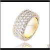 With Side Stones Hip Hop 3 Rows Cz Ring Full Bling Iced Out Wedding Rings Micro Pave Zircon For Men Women Fgywp Rrbfa