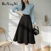 Beiyingni A-line Skirts Woman High Waist Casual Streetwear Work Wear Office Ladies Skirt Midi Retro Korean Style Faldas Femme OL 210621