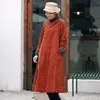 Johnature Höst Vinter Bomull Corduroy Kinesisk stil Retro Plush Warm Parkas Coat Women Fashion All-Match Windbreaker 210521
