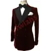 Handsome Double-Breasted Groom Tuxedos Velveteen Groomsmen Man Suit Mens Wedding/Prom/Dinner Suits Bridegroom (Jacket+Pants+Tie) B167