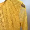 Lüks Sarı Dantel Maxi Elbise Kadınlar Için Parti A-Line Zarif Hollow Tatil Kısa Kollu Yaz Robe De Mujer Elbiseler 210421