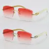 Rimless diamond cut 3524012-A White Genuine Original Buffalo Horn Sunglasses Fashion High Quality Carved lenses Multi Glasses Unis311U