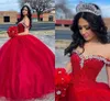 Red Quinceanera Dresses Beaded Crystals Tulle Lace Up Back Formal Pageant Gown Sweet 16 Birthday Party Ballgown Floor Length Custom Made vestidos 2022