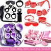 NXY SM Sex Adult Toy Neck Collar Soft Leather Sm Bondage Suit Handcuffs Toe Cuffs Whip Ball Goggles Eye Mask Tie Rope 7 Pcs/set Game Set Toy1220