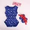 Bandiera americana Baby Girl Body First Walker Fascia 3 pezzi Tuta neonato Tuta Abbigliamento Set Cotton Star Boy Summer Outfit USA 210413