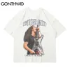 Tshirts hip hop rapper gitarr print punk rock gotiska tees shirts streetwear hajuku mode casual bomull lösa toppar 210602