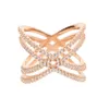 doppia fascia cz croce croce x fidanzamento nuziale anello 925 donne sterling gioielli di dita piena color rosa in oro rosa4190810