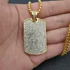 Pendant Necklaces Stainless Steel Geometric Square Dog Tag Necklace Full Rhinestone Paved Bling Iced Out Men Hip Hop Rapper Jewelry Gift