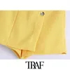 TRAF Женщины шикарные моды с кнопками Tweed шорты юбки винтажные высокие талии бокового молнии женские сорты mujer 210625