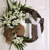 Påskkrans med Cross Burlap Bow Rustic Grapevine Spring Decorating DIY FROND DOOR DECORATION YUHOME DECORATIVE BLOMS WREA7639971213