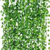 12/14/15/24 / 36 PC Ivy Yeşil Sahte Yaprakları Çelenk Bitki Asma Yeşillik Ev Dekor Plastik Rattan Dize Duvar Dekor Yapay Bitkiler 210624