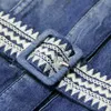 Casual Dresses Vintage Blue Denim Dress For Women Off Shoulder Maxi With Embroidery Belt Vestido Jeans Spring Long Sleeve